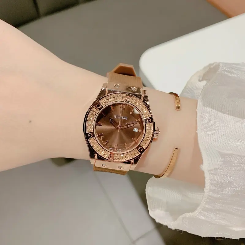 A36 đồng hồ thời trang nam nữ dây silicon size 38mm viền đá Watch Đeo Tay Women 5