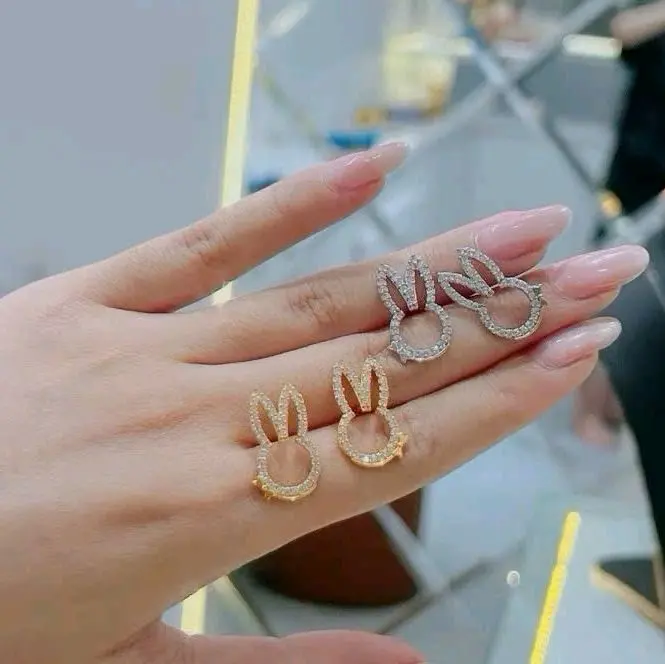 Bông tai thỏ nhỏ xinh đính đá cute đeo hàng ngày 3