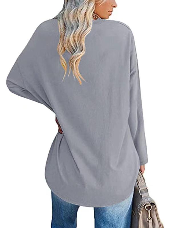 Plus Size Solid Drop Shoulder Tee, Casual Long Sleeve Round Neck T-shirt, Women's Plus Clothing for Daily Wear 3