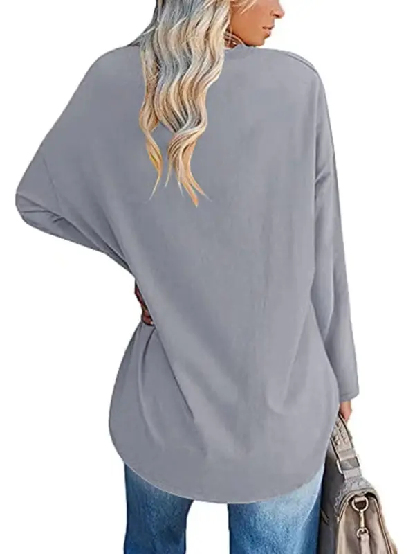Plus Size Solid Drop Shoulder Tee, Casual Long Sleeve Round Neck T-shirt, Women's Plus Clothing for Daily Wear 1