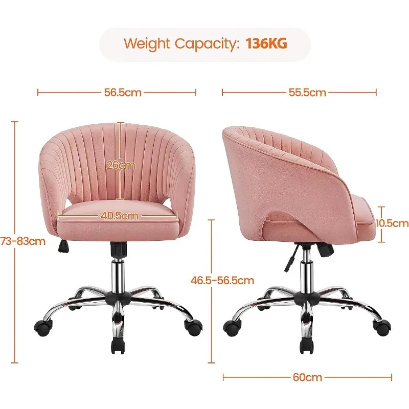 Deluxe Velvet Desk Chair, Makeup Vanity Chair with Tufted Barrel Back Adjustable Velvet Accent Armchair Swivel Office Chair for Home Office Pink 2