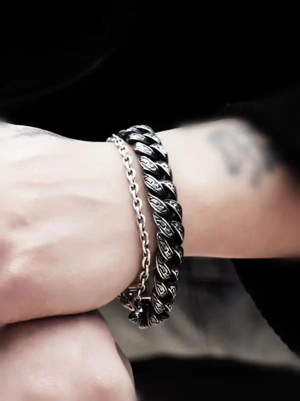 Men's Punk Style Zinc Alloy Chain Bracelet, Fashion Jewelry for Party, Daily Clothing Decor, Trendy All-match & Exquisite Jewelry for Birthday Gift 2