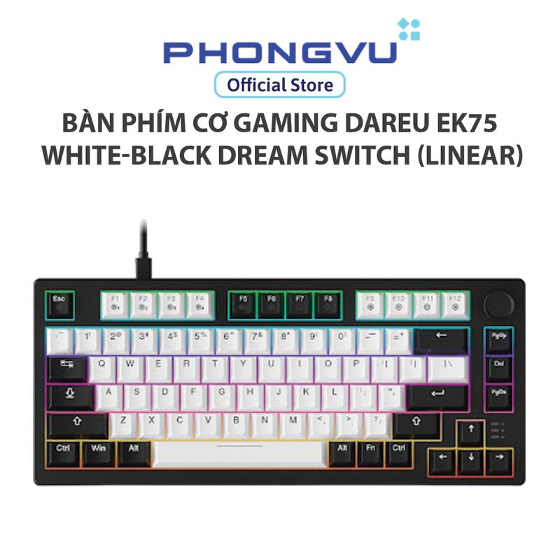  Bàn phím cơ Gaming DAREU EK75 White-black  2 sides RGB strip Multi-Led PBT Double Shot OEM profile Dream switch  Linear   - Bảo hành 24 tháng 