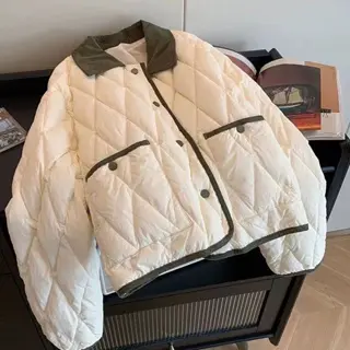 ( Có Sẵn ) Áo phao trầm trám Hàn quốc phối cổ rêu mẫu mới vintage 2023 Hot siêu nhẹ siêu ấm.