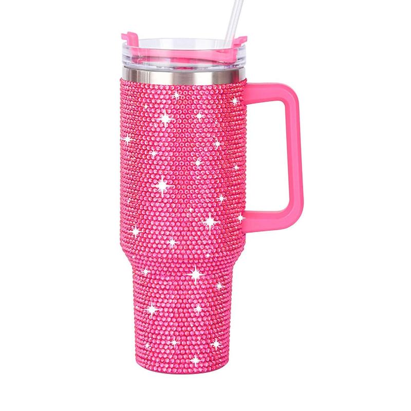 Product Introduction of Glitter Rhinestones Vacuum Flask, 1 Count 40oz Large Capacity Stainless Steel Insulated Cup, Portable Drinking Cup for Home Office School 2