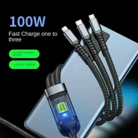 Cáp Sạc Nhanh 3 Đầu 100W - Dây Sạc 3 Trong 1 Chống Đứt Chống Rối - Cáp sạc 3 in 1 -Phụ Kiện sạc có cổng Usb 1