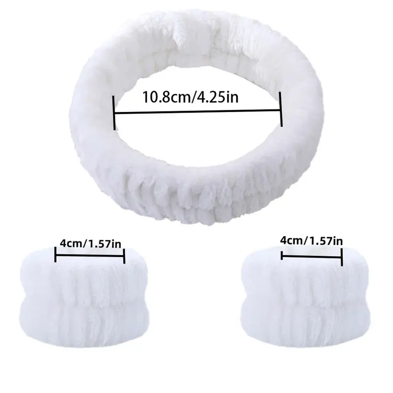 Soft Face Washing Hair Band for Women, 1 Count Face Wash Headband & 2 Counts Wristband, Flannel Coral Fleece Makeup Headband & Wristbands Set 1