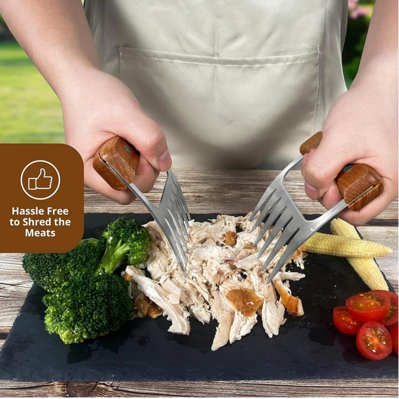Product Introduction of Stainless Steel Meat Shredder Claws, 2 Counts Wooden Handle Meat Handler Shredder Claws Set, Meat Shredding Tool, Kitchen Utensils & Gadgets 5
