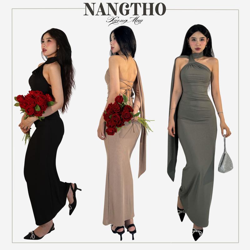  T325 Đầm Dự Tiệc Body Dáng Dài Nữ Thiết Kế Hở Lưng Chất Thun Gân Co Giãn Women Dress Voi Nhung 