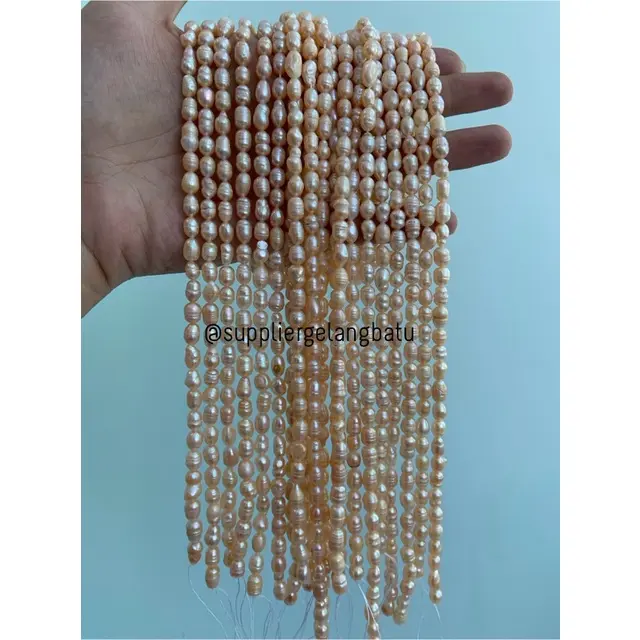 Bahan Mutiara Air Tawar Barok peach 6 x 8mm oval fresh water pearl 1