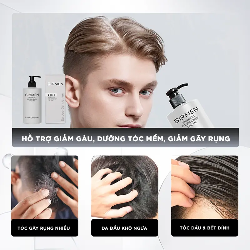 Dầu gội xả dưỡng nam 3 in 1 hương nước hoa châu Âu SIRMEN Europe Gentlemen giúp sạch da đầu, tóc chắc khoẻ chiết xuất từ công nghệ tiên tiến 320g 3