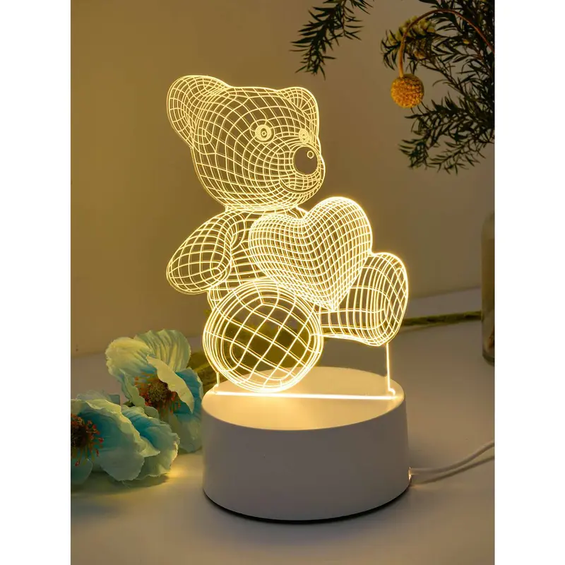 Pplus （ hangat）Lampu Akrilik 3D /Steker + sakelar / warna keren lampu kamar aesthetic / lampu malam LED / lampu tidur aesthetic / hadiah anak-anak lampu malam berubah warna / hadiah ulang tahun / hadiah pernikahan/promo elektronik termurah Putih 1