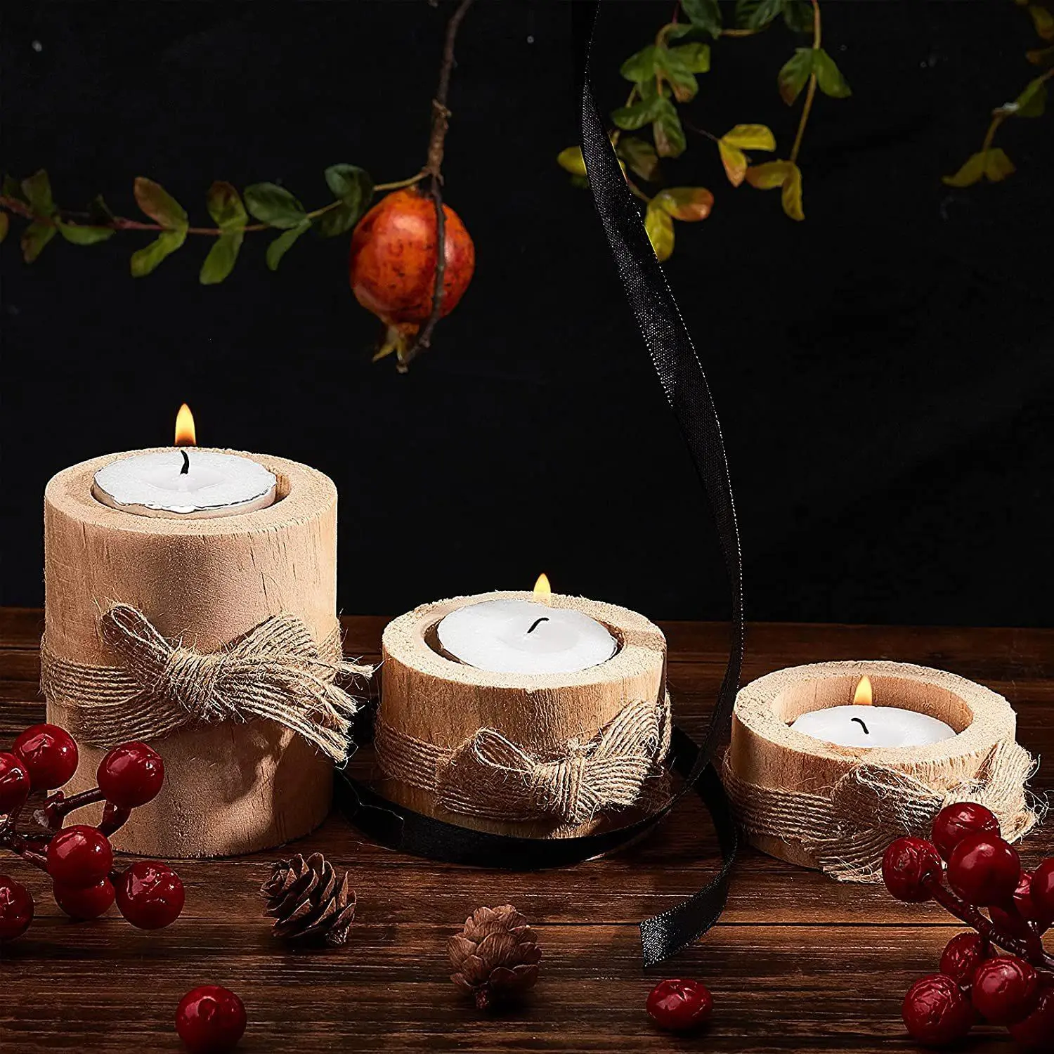 Wooden Candle Holder, 3 Counts/set Wooden Candlestick Holder, Decorative Candle Holder for Home Party Wedding, Home Decor, Ornaments
