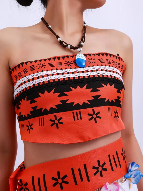 Women's Geometric Print Crop Tube Top & Skirt & Choker Three-piece Set, Boho Fashion Casual Outfits for Daily Holiday Vacation Wear, Women Clothes for All Seasons 4