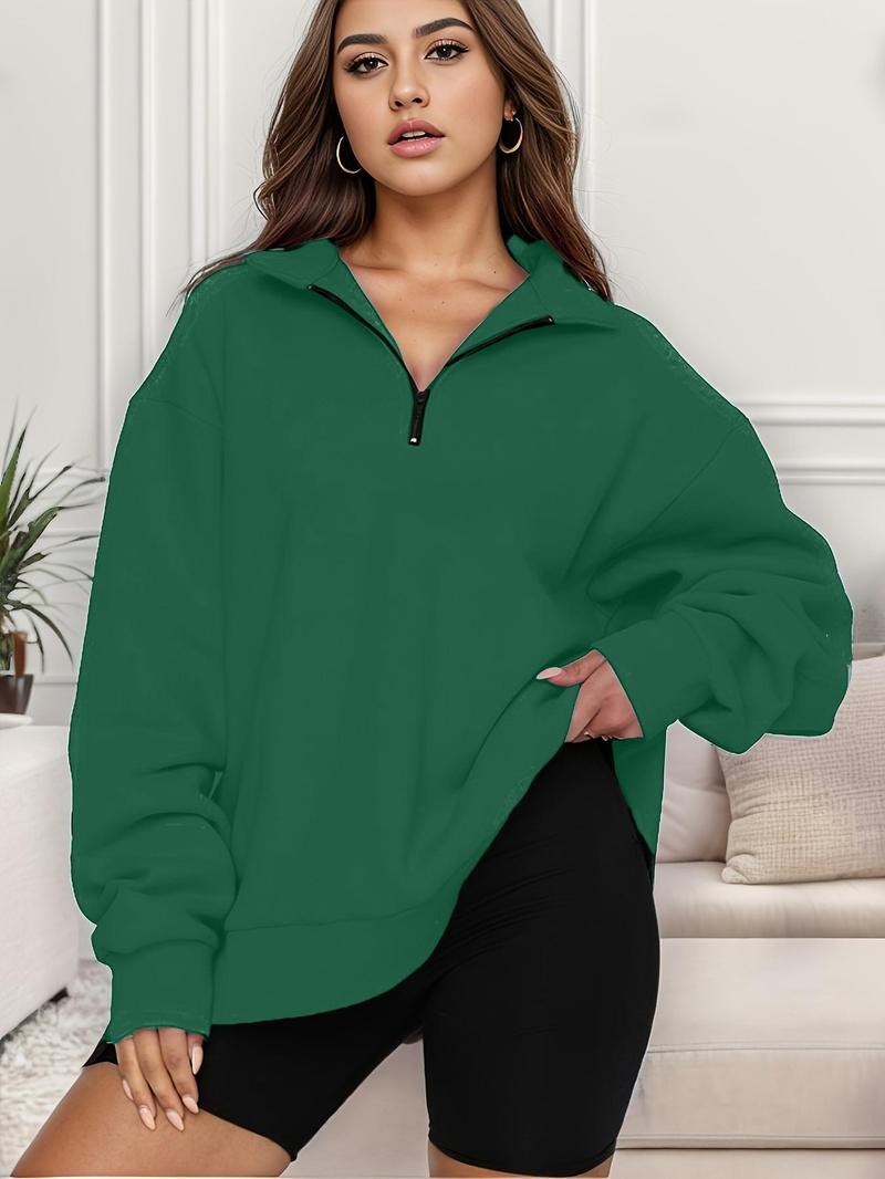 Product Introduction of Women's Plain Half Zip Stand Collar Sweatshirt, Clothes for Women, Casual Drop Shoulder Long Sleeve Pullover, Ladies Clothes for Daily Wear, Kawaii Clothing, Modest Gym Outfits, Posh Clothes Women, Tops for Women 16