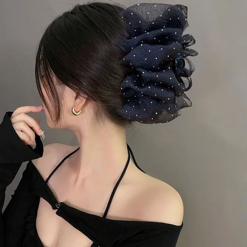 Kẹp Lấy Bong Bóng Đám Mây Ngọc Trai Gạc, Kẹp Tóc Nơ Lớn, Kẹp Cá Mập Sau Đầu, Thanh Lịch, Phụ Kiện Tóc Tất Cả Cho Phụ Nữ 1