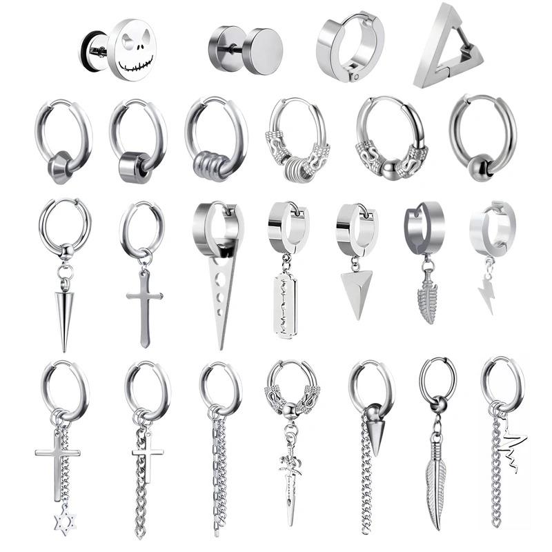 ต่างหูห่วงเล็กสแตนเลส ดีไซน์แปลกใหม่และอินเทรนด์ สไตล์พังก์ ดีไซน์เรียบง่าย 1 คู่ สำหรับผู้ชาย ผู้หญ