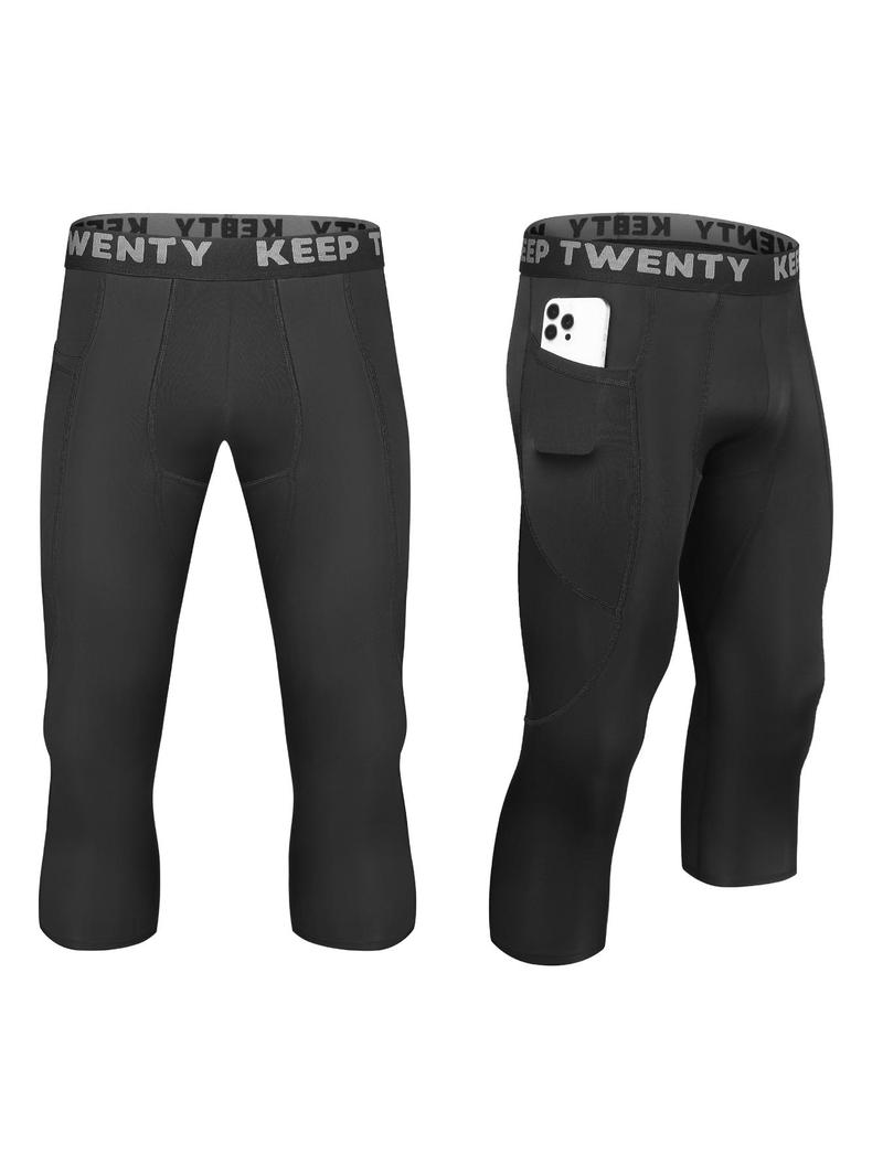 Product Introduction of Men's Letter Tape Pocket Design Compression Leggings, High Stretch Breathable Comfy Skinny Pants, Men's Shapewear Bottoms for All Seasons 4