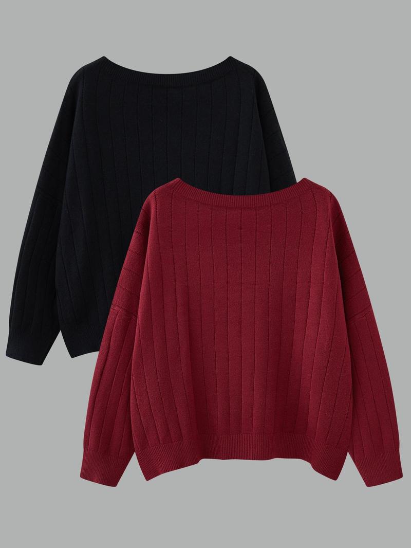 Product Introduction of 【Plus Size】 Solid Drop Shoulder Sweater, Casual Long Sleeve Scoop Neck Jumper for Spring & Fall, Women's Clothing for Daily Wear 4