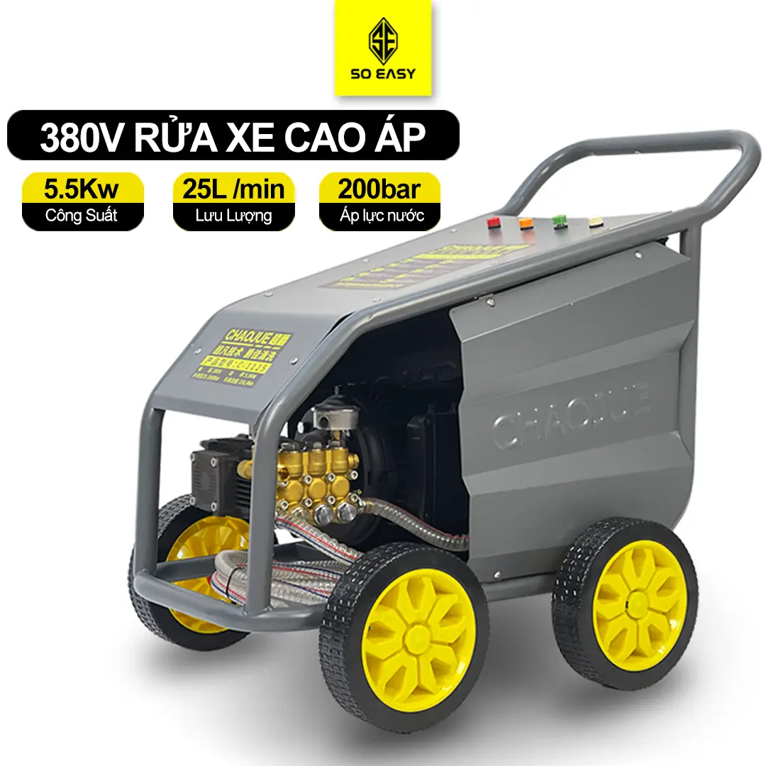 [5.5KW tua chậm-hồi nước- điện 380V] Máy rửa xe cao áp điện 3 pha, 25L/ phút, C1125 động cơ lõi đồng ty sứ, may rua xe cao áp công suất mạnh, máy xịt rữa xe áp lực cao xịt rửa xe tải, container, xe cơ giới, chuồng trại, rác thải, máy cày, cuốc, kho bãi