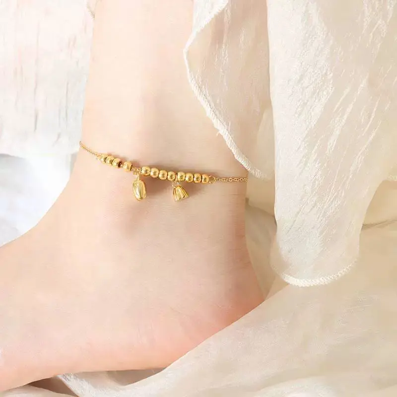 High Quality Non Fading Titanium Steel Ankle Chains For Women, Featuring Lotus Pods And Ancient Lotus Transportation Techniques, With Pearl Cross Ankle Chains And A Summer Chinese Style,Ancient Lotus Transportation Techniques Ankle Chains for Women