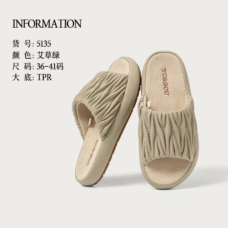 Dép Lê Vải Lanh Và Cotton Xếp Ly, Yuangang, Dành Cho Phụ Nữ Và Nam Giới, Mùa Lò Xo Và Mùa Hè, Nội Thất Gia Đình, Da PU, Không Trơn Trượt, Có Thể Đeo Ngoài Trời Tất Cả Các Mùa, Đáy Gân 6