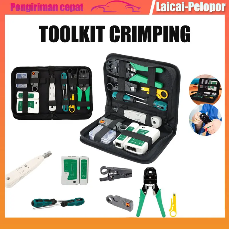 Network Cable Repair Tool Kit Set Alat ServisJaringan Internet Komplit Set Paket Tang Crimping Lan Tester RJ45 RJ11  Plugboot