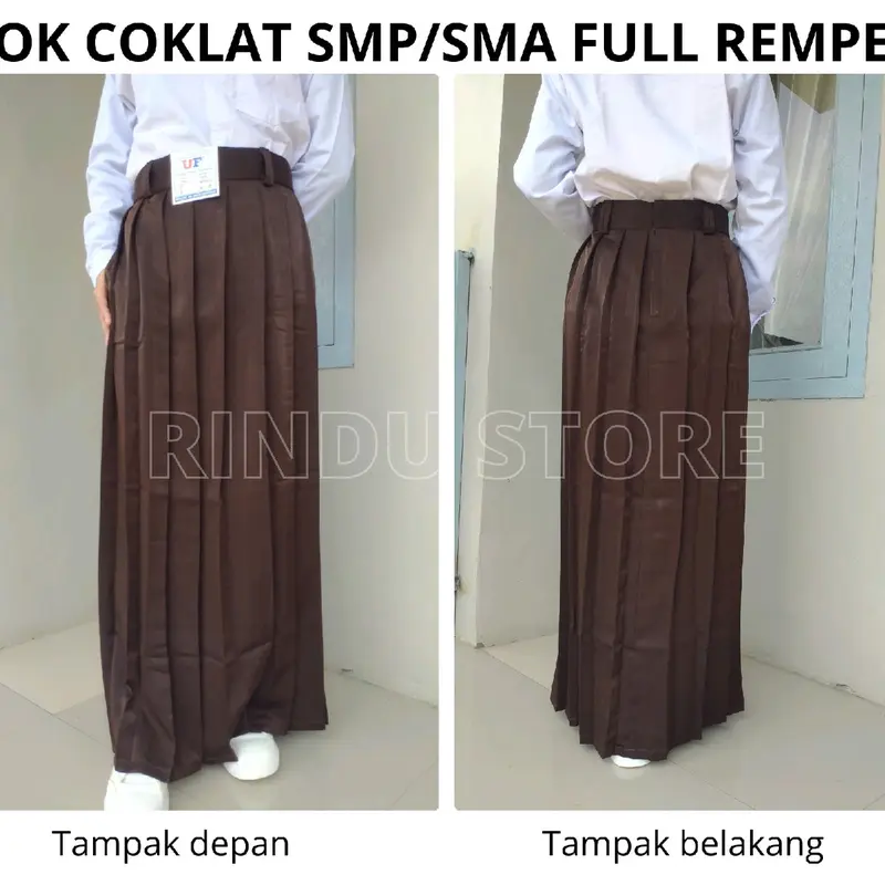 Rok Sekolah Coklat Pramuka Model Full Rempel SMP/SMA Panjang Wanita High 0