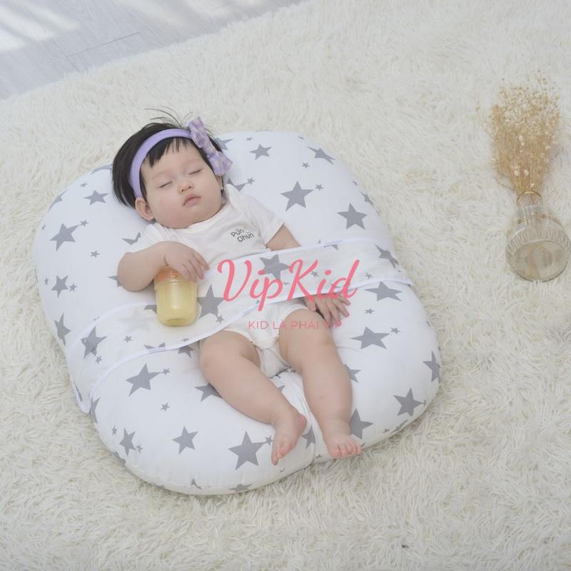 Gối chống trào ngược vải cotton cao cấp cho bé - gối có đai an toàn ( tặng kèm gối nhỏ cùng màu )