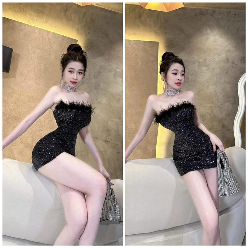 [có ảnh feedback] Đầm body nữ lông vũ lấp lánh dự tiệc - cà phê - tiệc tùng - checkin sang chảnh Women Dress. Đủ size XS/S/M/L/XL. váy body kim tuyến 1