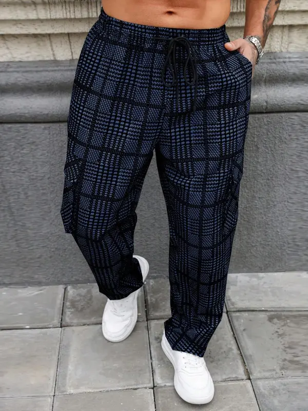 Men's Plaid Print Drawstring Waist Cargo Pants, Loose Casual Comfy  Flap Pocket & Slant Pocket Design Straight Leg Trousers for Daily Wear, Fashion Men's Bottoms for All Seasons 6