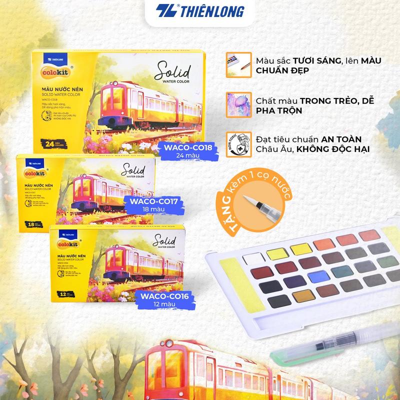 Màu nước nén 12/18/24 màu - Solid Water Color Thiên Long Colokit - Đạt tiêu chuẩn châu Âu