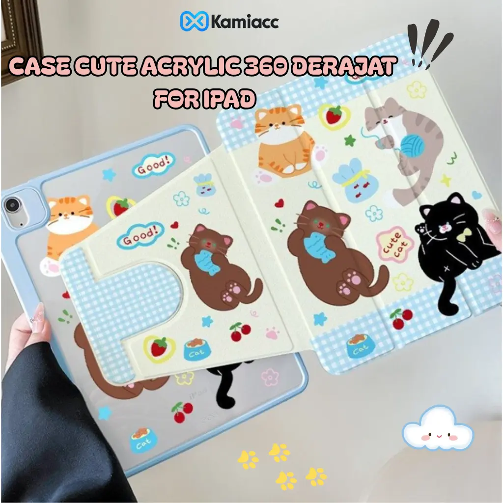 Case Animasi Cute Rotation 360 Premium Akrilik Compatible For iPad Gen 10 Gen 11 Inch A16 Pro 11" 18/22 Pro 11" M4/M5 iPad Air 4/5 Air 6/7 M2/M3