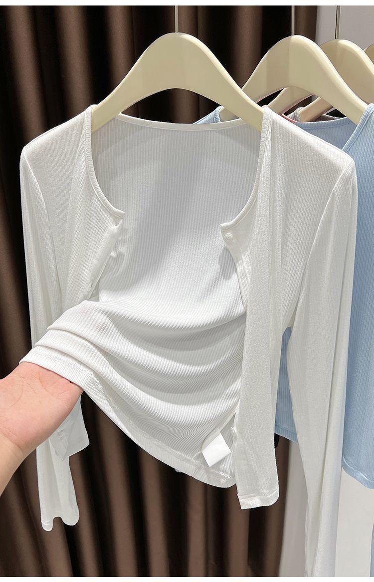 Product Introduction of Tiktok recommendation gray yarn cardigan, thin coat, sunscreen blouse, scarf, women's new office air conditioning shirt, suitable for summer, can be worn outside 12