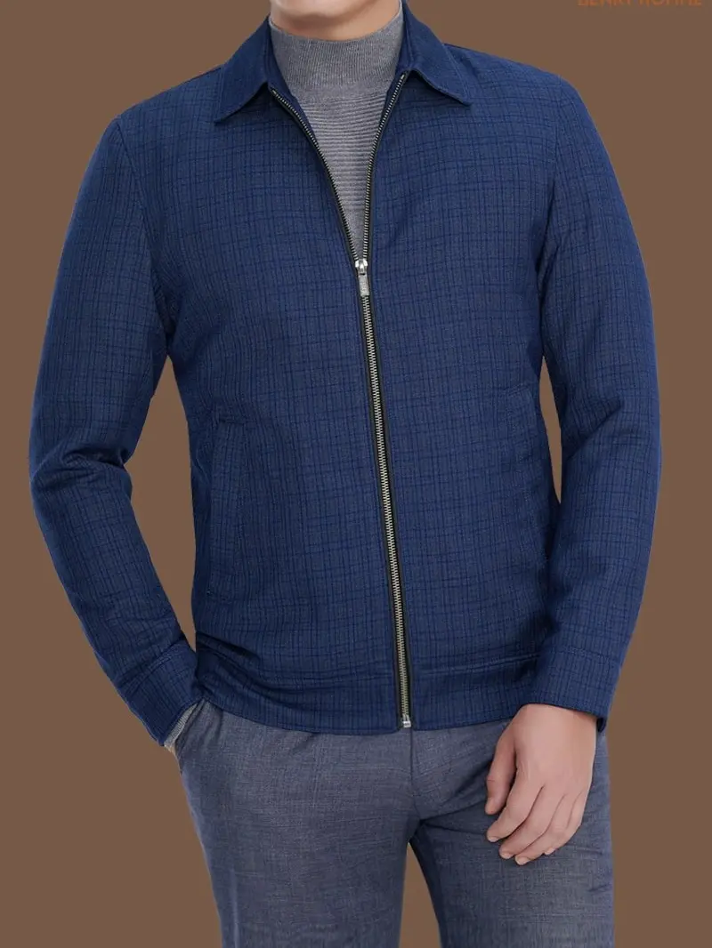 Áo khoác nam kẻ Caro màu xanh navy, mã áo JK18116GR