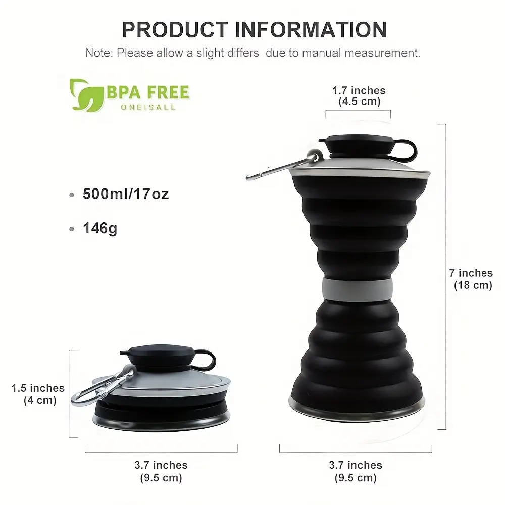 Bình Nước Silicon Có Thể Thu Gọn Chống Rò Rỉ, Cầm Tay, Có Thể Tái Sử Dụng, Hoàn Hảo Cho Cắm Trại, Du Lịch, Tập Gym, Đi Bộ Đường Dài Và Đạp Xe, Tặng Kèm Móc Khóa