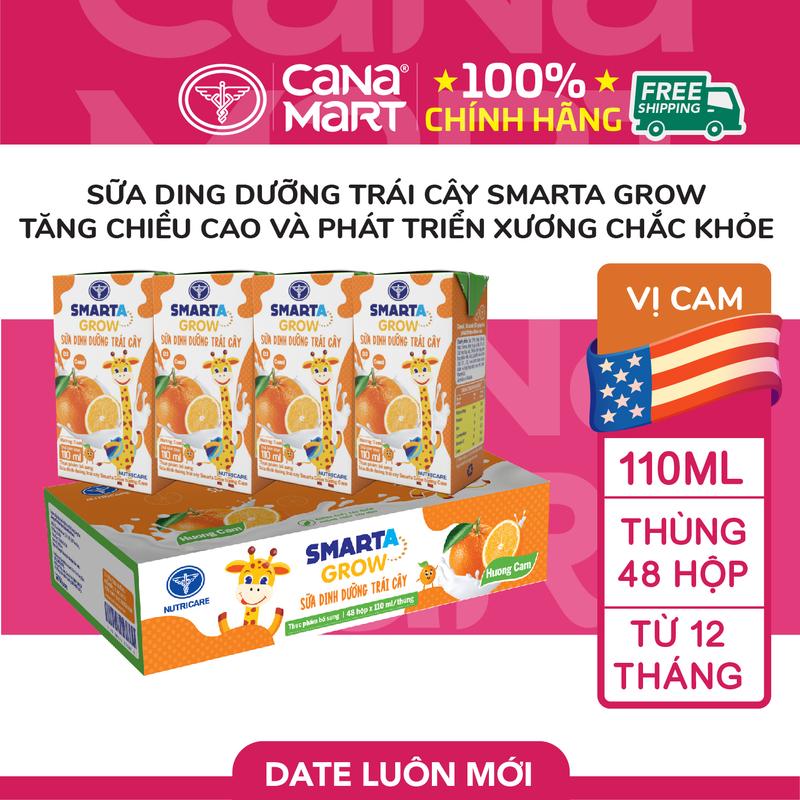 Thùng sữa pha sẵn Nutricare Smarta Grow vị cam, dâu, nho, nhiệt đới 110ml cho bé thấp còi - Chua Men Vi Sinh