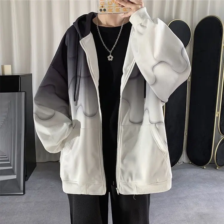 Áo Khoác Gradient Dành Cho Nam Và Nữ, Hàng Mới Về 2022, Thích Hợp Cho Mùa Xuân Và Mùa Thu, Mỏng, Phong Cách Hàn Quốc, Ins Hợp Xu hướng, Dáng Rộng Vừa Vặn, Áo Cardigan, Có Mũ Trùm Đầu, Thích Hợp Cho Các Cặp Đôi, Áo Len 2