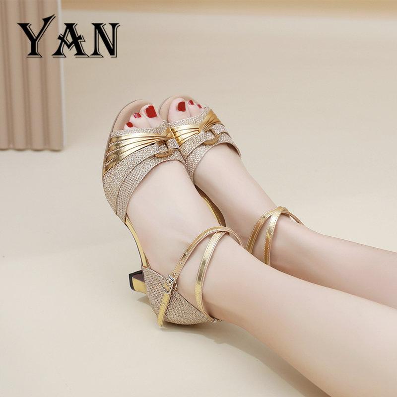 YAN Sepatu Dance Wanita Sepatu Hak 5cm Sepatu Dansa Latin/ Line Dance 5