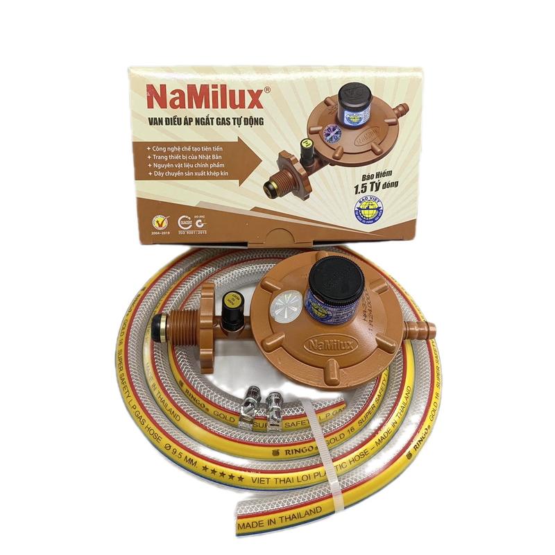 Bộ van gas tự ngắt Namilux + Dây gas Thái Lan 1.5m + Kèm 2 cổ dê (Sử dụng cho bình gas Xám)