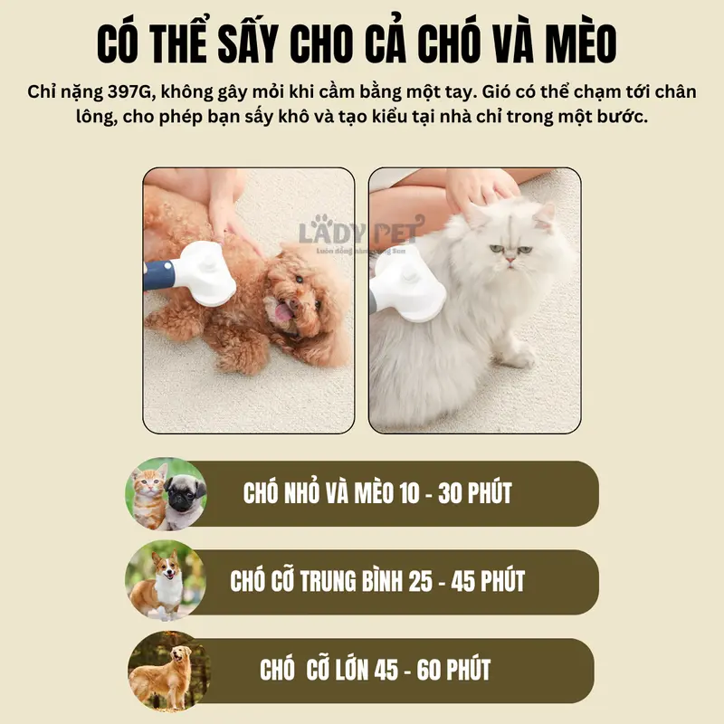 Máy Sấy Lông Chó Mèo Lady Pets 3in1 - 3 Đầu Sấy Linh Hoạt, Sấy Nhanh - LadyPetShop 3
