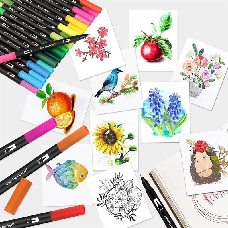 Product Introduction of 12-120 Colors Set Dual Tip Art Marker Watercolor Brush Fineliner Pen For Drawing Painting Double Head Fine Liner Stationery Pain 0