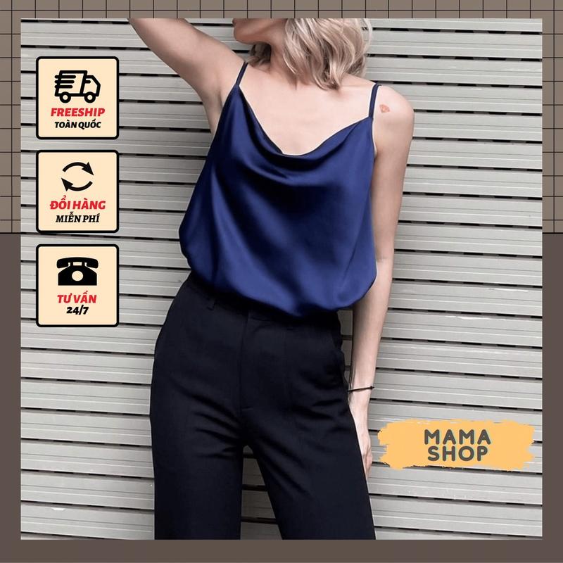 Áo lụa 2 dây nữ cổ đổ thiết kế cao cấp lụa satin ngọc trai Top