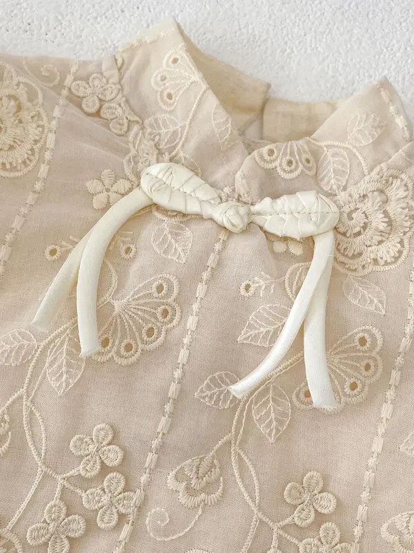 Baby Floral Embroidery Short Sleeve Jumpsuit, Cute Romper for Baby Girls, Newborn Infant Kids Summer Clothes 4
