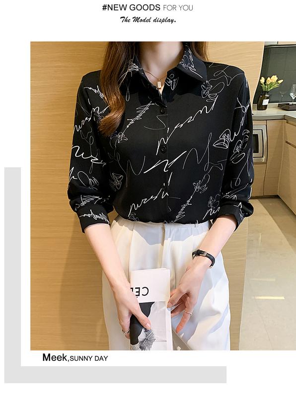 Product Introduction of Áo Nữ Thanh Lịch, Thời Trang Đầu Mùa Thu Mới, Dài Tay, Dáng Rộng, Phong Cách Hoang Dã, Áo Sơ Mi Cổ Điển Phong Cách Hồng Kông, Cổ Bẻ Áo 21