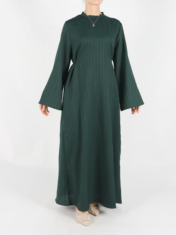 Women's Plain Tie Front Flounce Sleeve Dress, Elegant Long Sleeve Round Neck Dress for Spring & Fall, Women's Clothing for Daily Wear, Modest Clothes 7