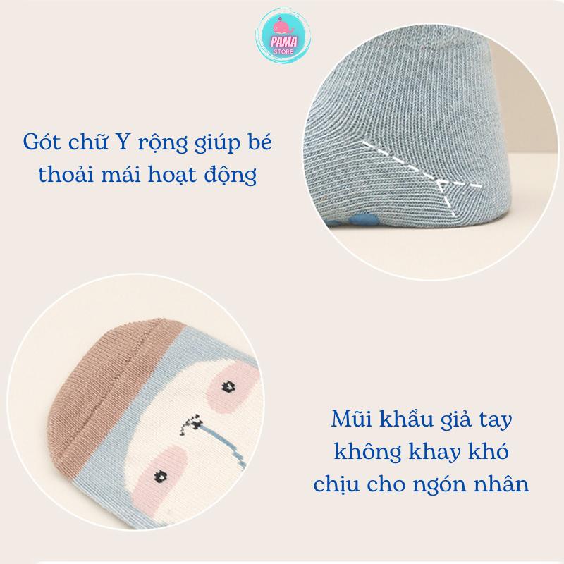 Tất vớ chống trơn trượt cho bé 0-5 tuổi vải cotton tất cổ lửng không bai nhão Pama STORE TV19 5