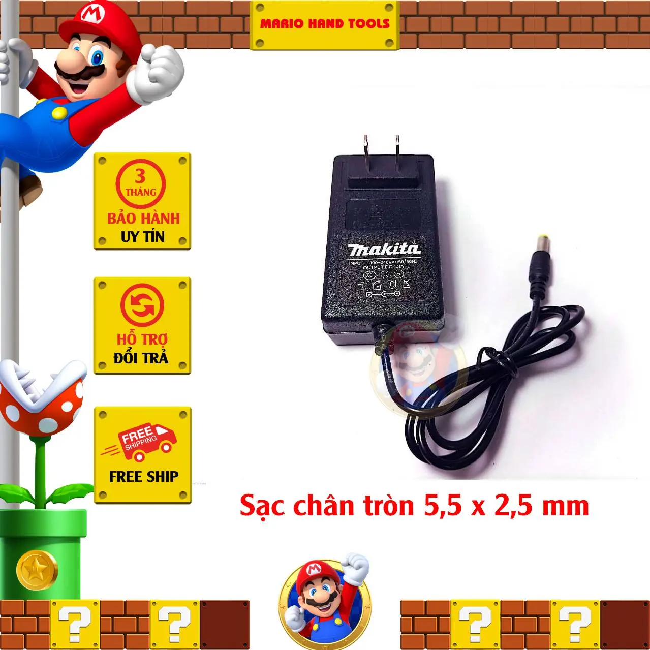 Sạc pin chân tròn máy khoan Makita 21v. dùng cho các dòng pin khoan 20v, 21v, 36v, 72v, 99v