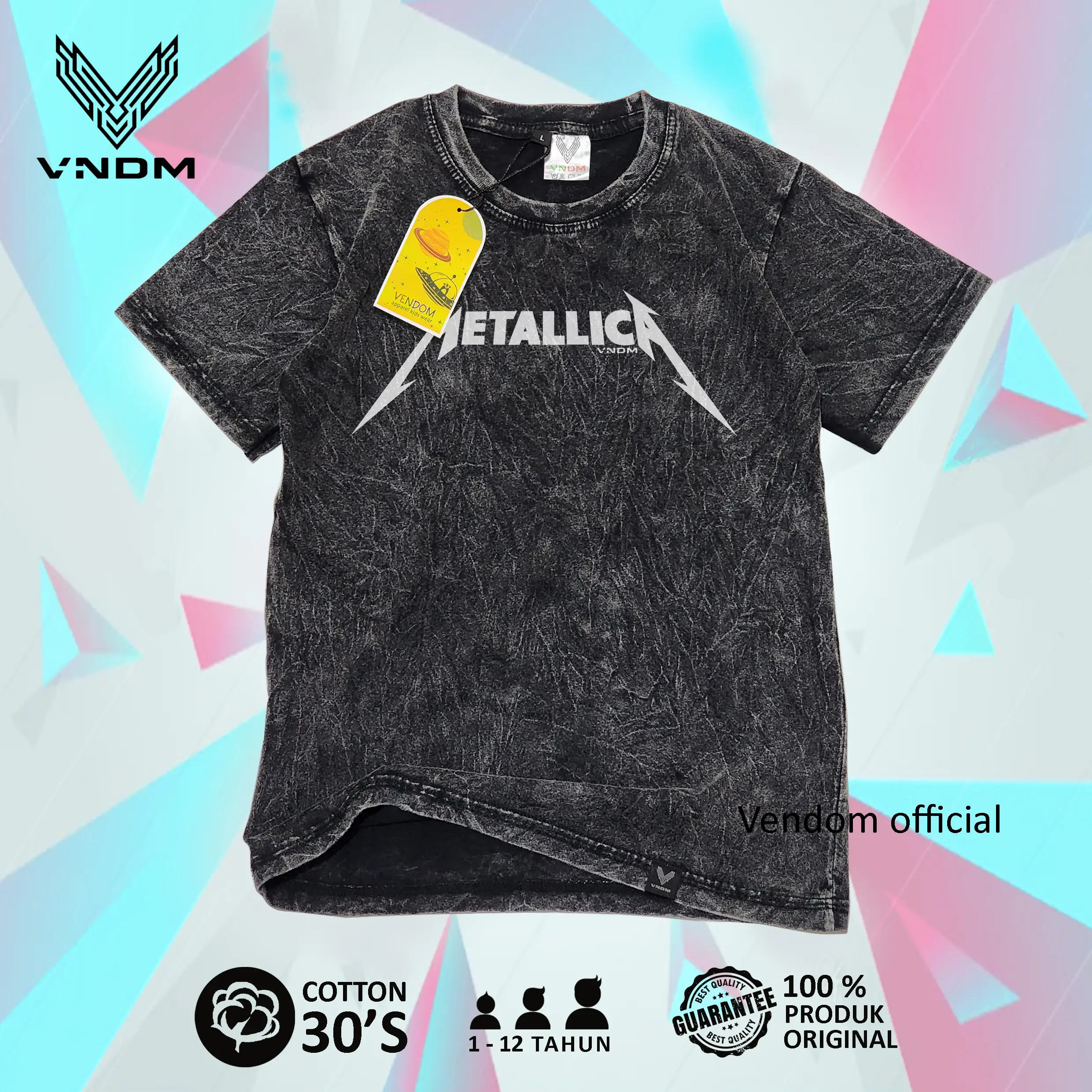 Vendom Kids Baju Kaos Anak Washet Laki Laki / Perempuan Unisex Umur 1-12 Tahun Bahan Cotton 30S Katun Laki-Laki Distro Cewek