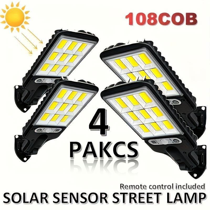 Product Introduction of Solar Powered Move Sensor Light, 4 Counts Solar Outdoor Light with Remote Control, Outdoor Lighting for Garden, Garage, Yard, Backyard 2